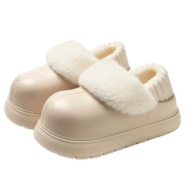 Thick-Soled Height-Increasing Detachable and Washable Cotton Slippers for Women, 2025 New Popular Model for Autumn and Winter, Outdoor Wear, Fleece-Lined, Closed-Back, Waterproof Cotton Shoes for Women