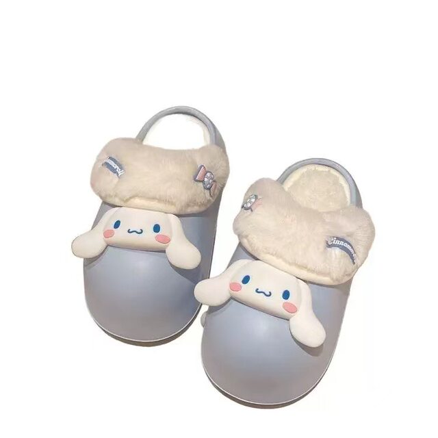 Sanrio Slippers for Kidsren and Girls, New Winter Style, Waterproof, Non-Slip, Warm, Cartoon Princess Kuromi Home Baby Cotton Shoes