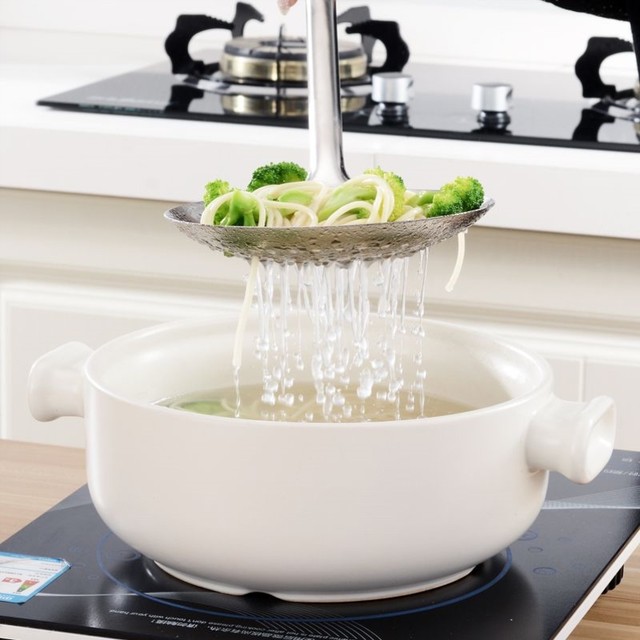 Household Long-Handled Thickened Large Stainless Steel Skimmer for Noodles, Dumplings, and Fried Food, Kitchen Utensil