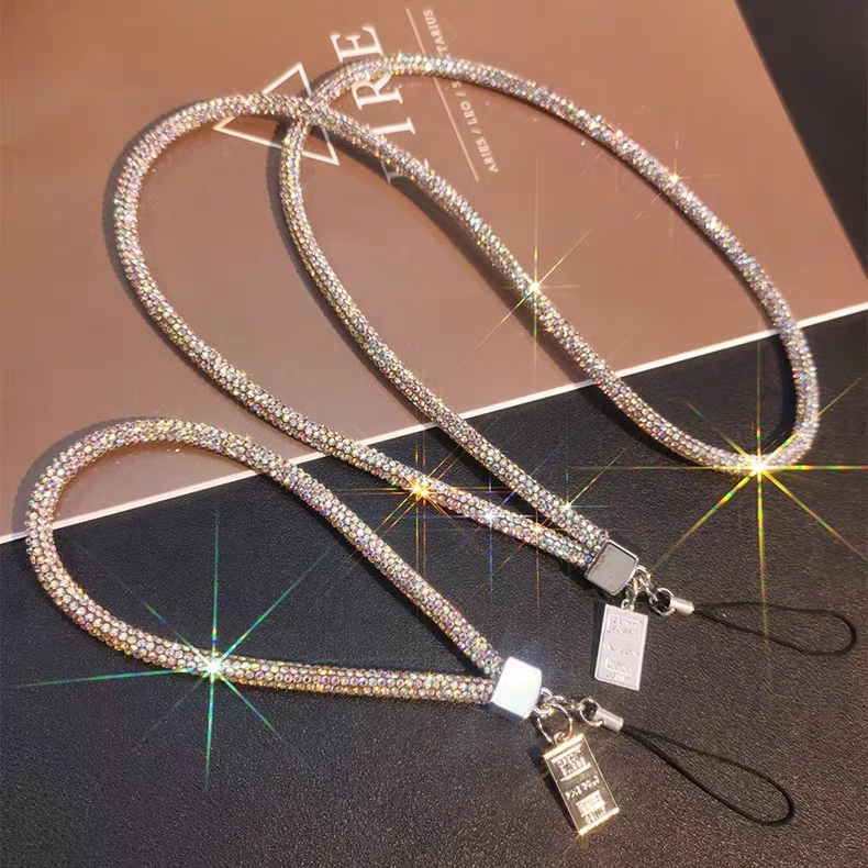 Full Diamond Phone Lanyard, Long and Short Wrist Strap, Trendy Pendant, Full Diamond Decoration, Sparkling Phone Chain, Neck Strap