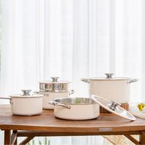 Korean stainless steel 304 pot ceramic paint soup pot milk pot steamer seafood pot hot pot silicone glass lid set