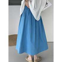 Taochuans heart-beating blue skirt~High-end elastic waist umbrella skirt that covers the flesh and makes you look slimmer. A-line skirt for women