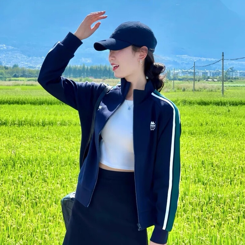 Kappa Back-To-Back Sports Cardigan Sweatshirt Women's 2024 New Retro Knitted Jacket Casual Top