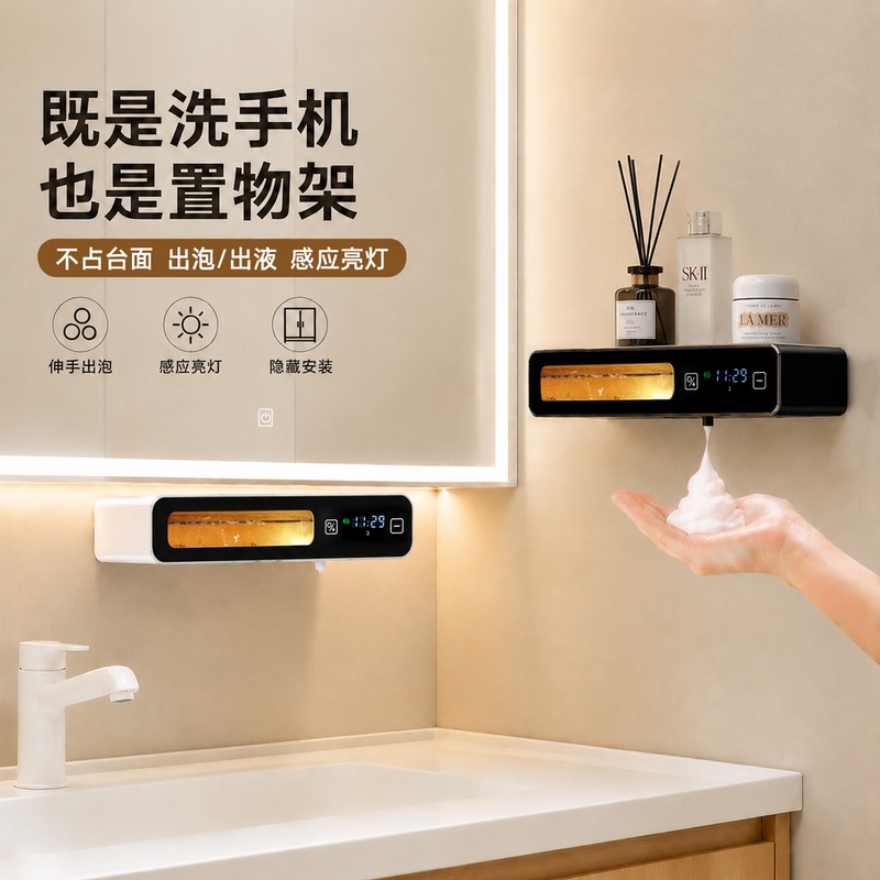 Automatic Sensor Wall-Mounted Hand Sanitizer Dispenser under the Mirror, Dishwashing Liquid Dispenser, Foaming Electric Soap Dispenser for Washing Hands