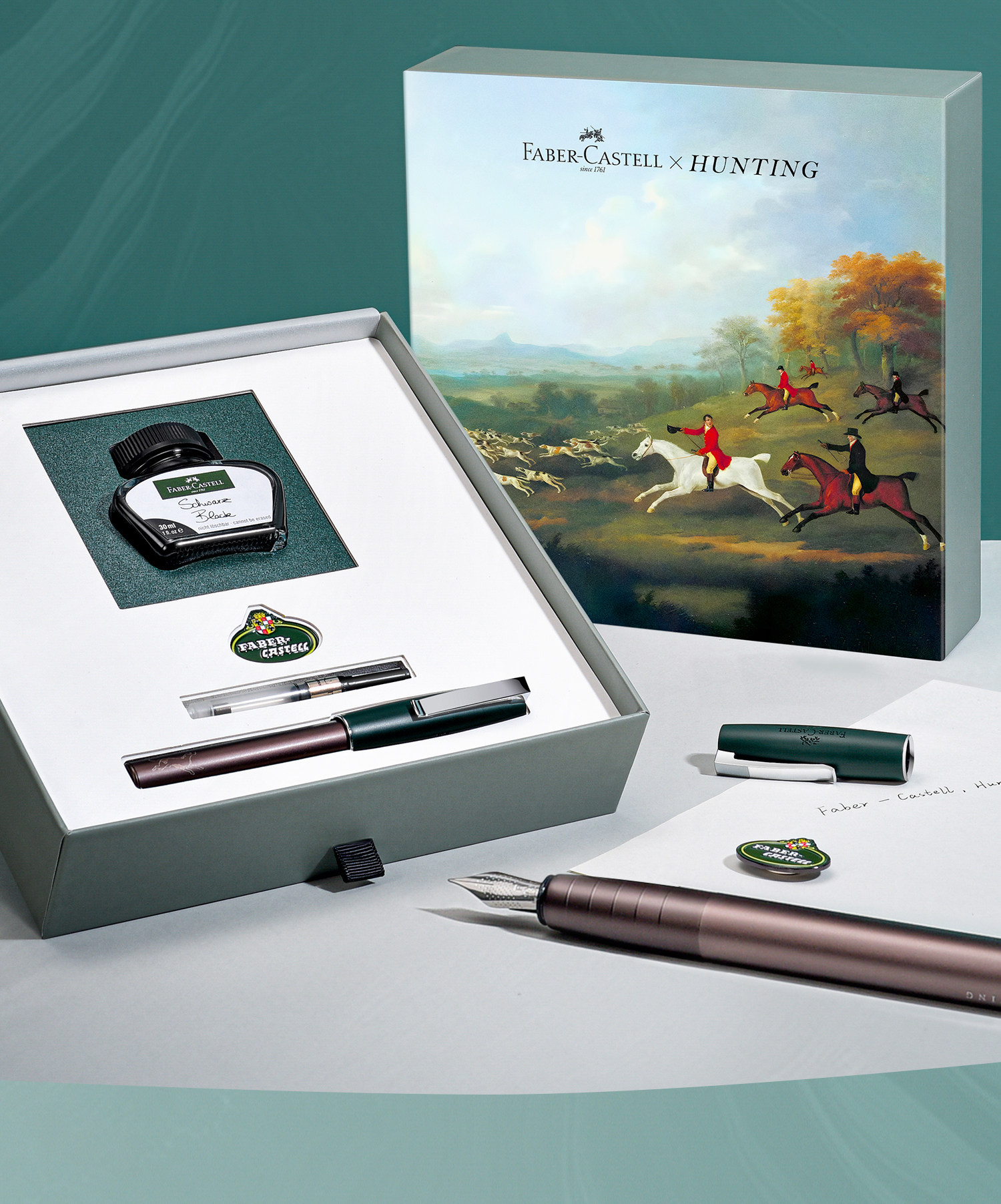 Ручка перьевая graf von faber－castell/德国辉柏嘉 如恩系列钢笔 伯爵狩猎限量礼盒墨水套装枪灰送商务礼书法签字创意颜值 faber/castell