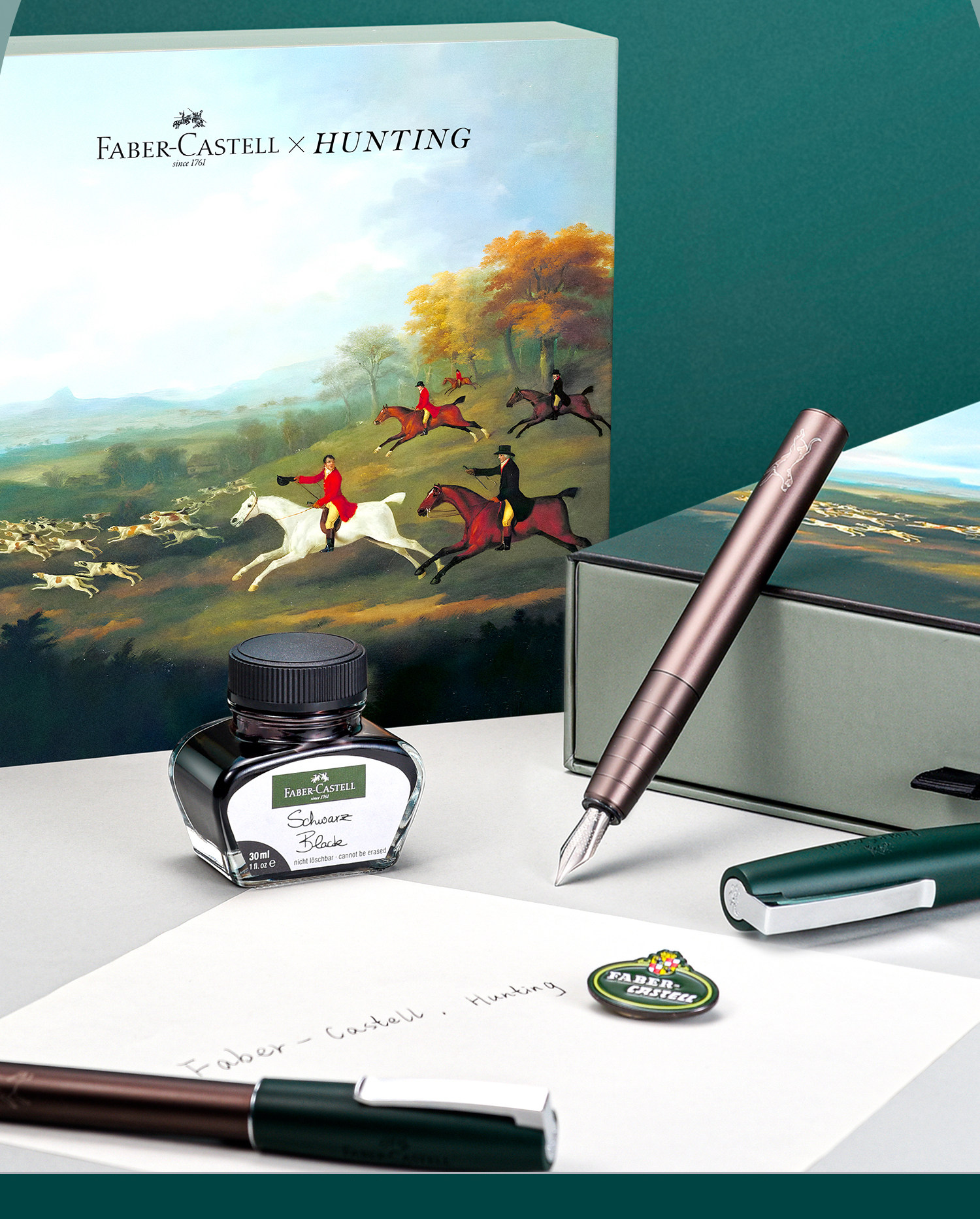 Ручка перьевая graf von faber－castell/德国辉柏嘉 如恩系列钢笔 伯爵狩猎限量礼盒墨水套装枪灰送商务礼书法签字创意颜值 faber/castell