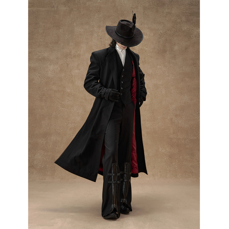 Balitone "Song of Roland" High-End Long Red Trench Coat with Detachable Cape, Waist-Cinching Silhouette Jacket for Men Balitone "Song of Roland" High-End Long Red Trench Coat with Detachable Cape, Waist-Cinching Silhouette Jacket for Men