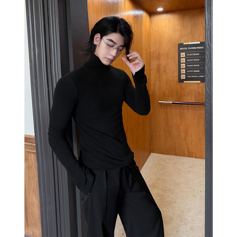 Balitone "Neva Riverside" Black Thermal Turtleneck Base Layer Shirt for Autumn and Winter, Warm and Skin-Friendly Long-Sleeve Inner Wear for Men