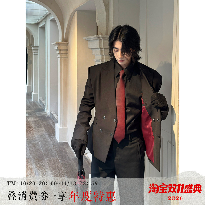 Balitone "Carmen" Original High-End Red Waist-Cinching Blazer Double-Breasted Shoulder-Padded Formal Suit