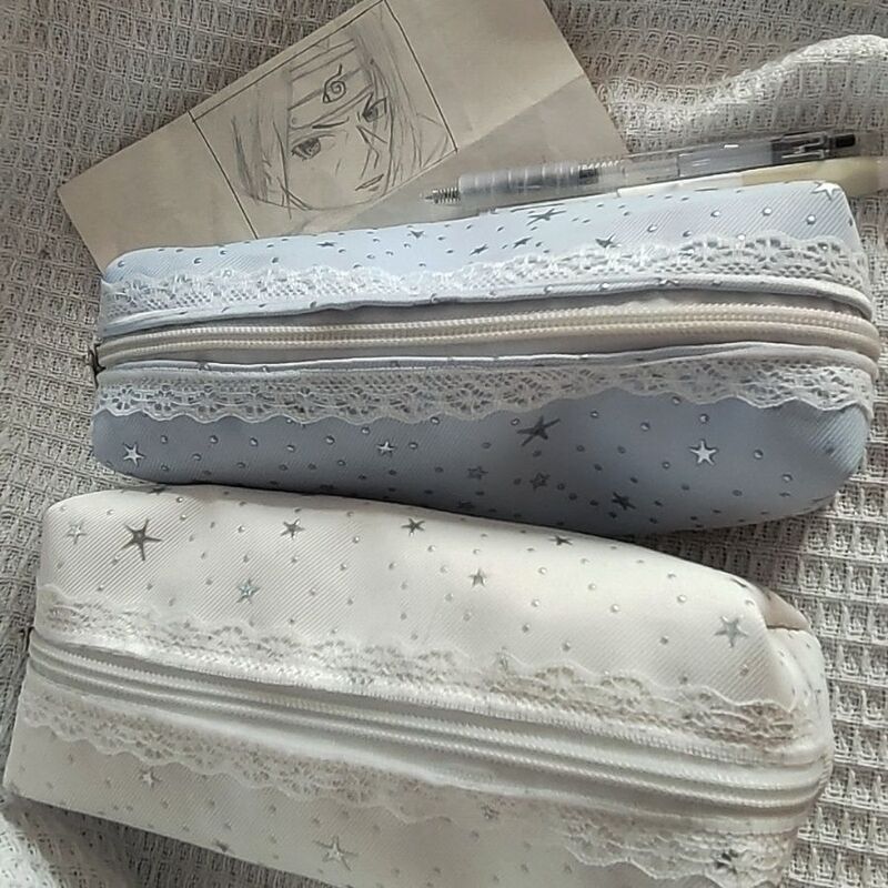 Ins-Style 2026 New Lace Trim Star Pencil Case Large Capacity Storage Bag Ins High-Value Stationery Simple Design