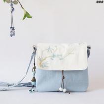 Chinese style schoolbag 15-inch original retro antique Hanfu literary embroidery zipper drawstring canvas backpack