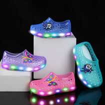 LED light-up shoes baby childrens shoes garden shoes wading breathable sandals beach non-slip childrens hole-in-the-wall shoes light up