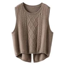 Pure wool vest for women spring and autumn 2024 new style layered loose short slit solid color knitted sweater vest