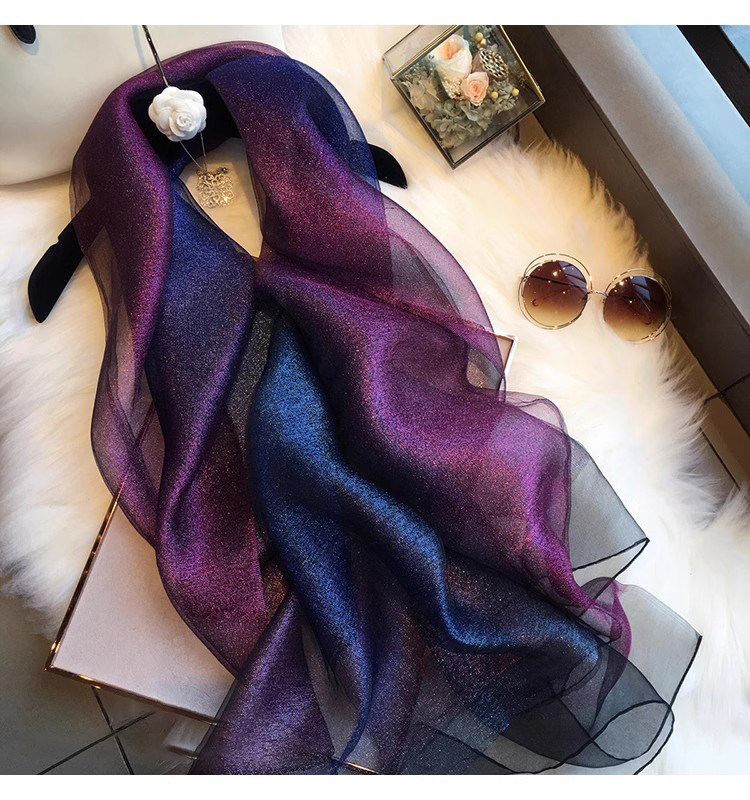 New Spring and autumn Korean style for ladies, jacquard satin, silk-like gradient scarf, fashionable and elegant scarf, shawl, beach blouse, Yiwu Wholesale Network pic 5