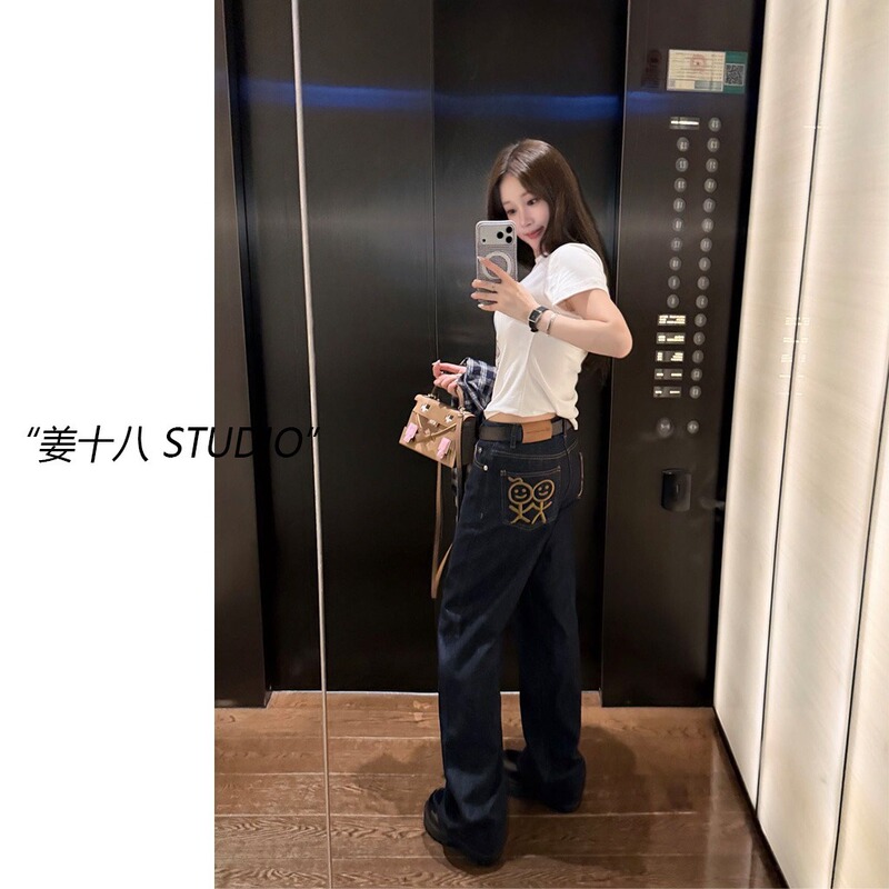 【Denim Stickman】Non-Fading Denim Jeans~ 26 Early Autumn Stickman Embroidery Slimming Jeans Casual 【Denim Stickman】Non-Fading Denim Jeans~ 26 Early Autumn Stickman Embroidery Slimming Jeans Casual