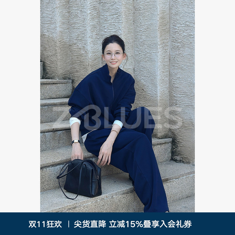 In-Stock Z.Blues Navy Blue Stand-Collar Sweatshirt Zip-Up Jacket Women's Autumn Sports Casual Sweatpants Two-Piece Set In-Stock Z.Blues Navy Blue Stand-Collar Sweatshirt Zip-Up Jacket Women's Autumn Sports Casual Sweatpants Two-Piece Set
