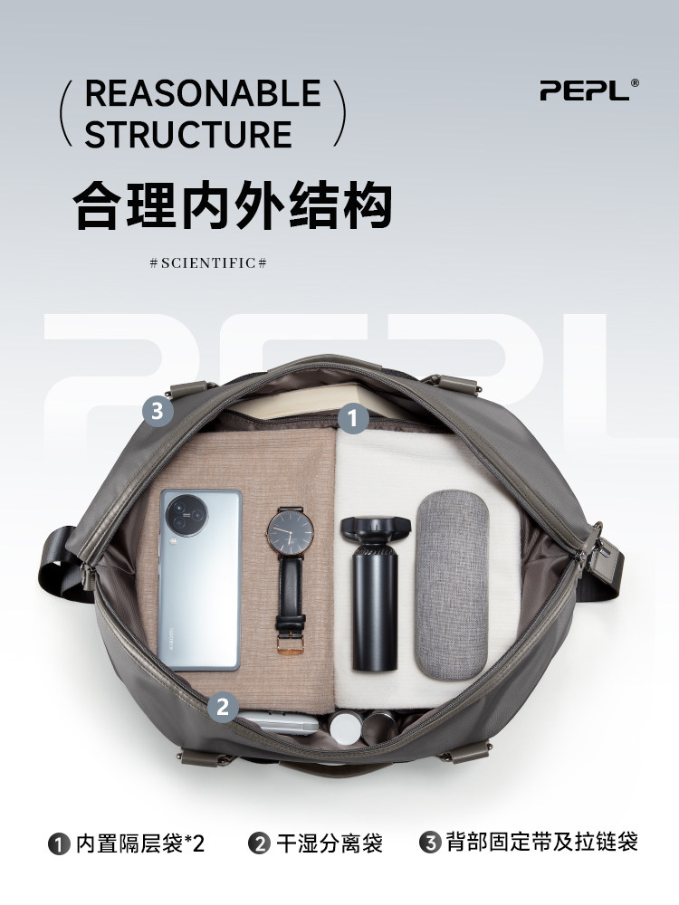 Portable Travel Bag Can Be Attached to a Trolley, Lightweight Large-Capacity Suitcase, Additional Bag for Business Trips, Boarding Bag for Men, Fitness