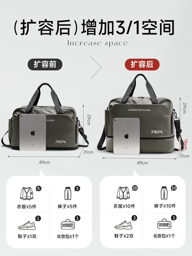 Short-Distance Travel Bag, Lightweight, Large-Capacity, Men's and Women's Business Trip Travel Hand-Held Cross-Body Luggage Bag, Fitness and Sports Backpack