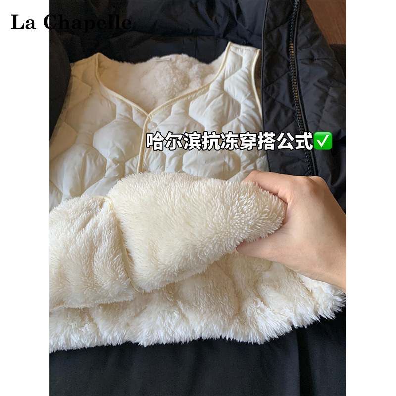 La Chapelle ラムダウン コットン ベスト レディース 秋冬 ワンピース フリース ウエストコート アウター 暖かい ベスト コート 裏地