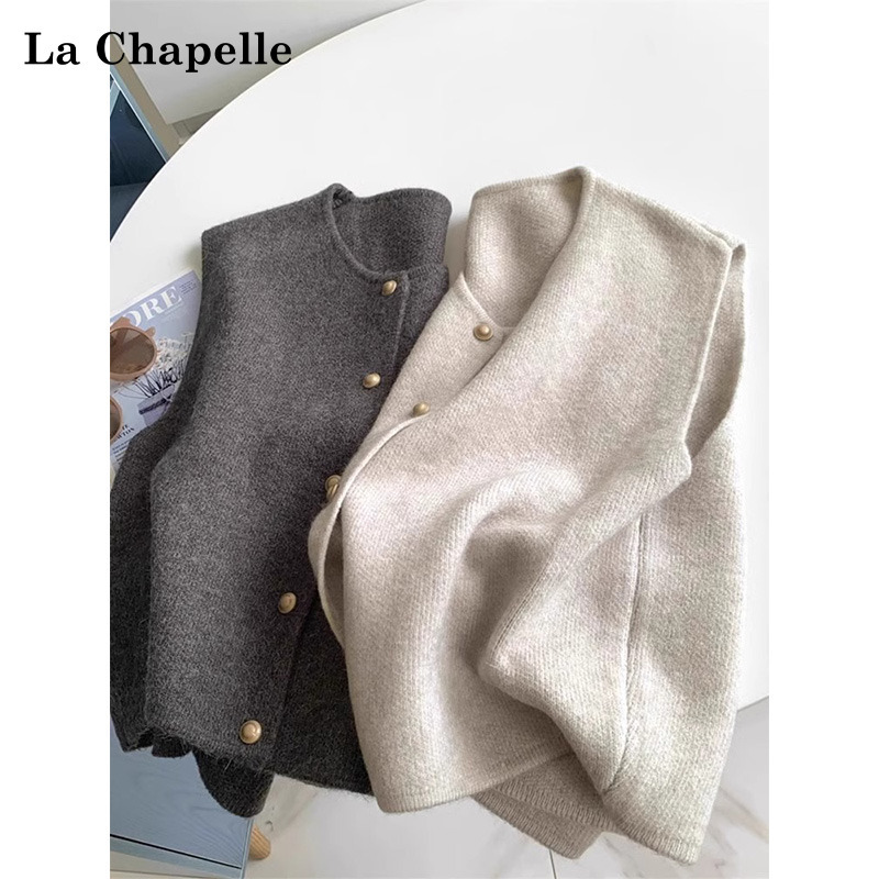 La Chapelle Small Fragrant Style Knitted Vest for Women, Autumn and Winter Loose Soft Sweater Cardigan Sleeveless Top La Chapelle Small Fragrant Style Knitted Vest for Women, Autumn and Winter Loose Soft Sweater Cardigan Sleeveless Top