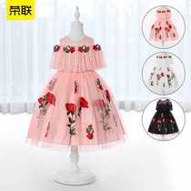 Girls dress childrens dress mesh tutu skirt rose princess dress host catwalk piano performance clothing