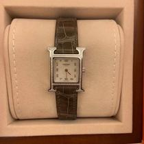 (Loluo Luxury) Spot Hermès H letter diamond watch crocodile strap tobacco gray 21X21 dial