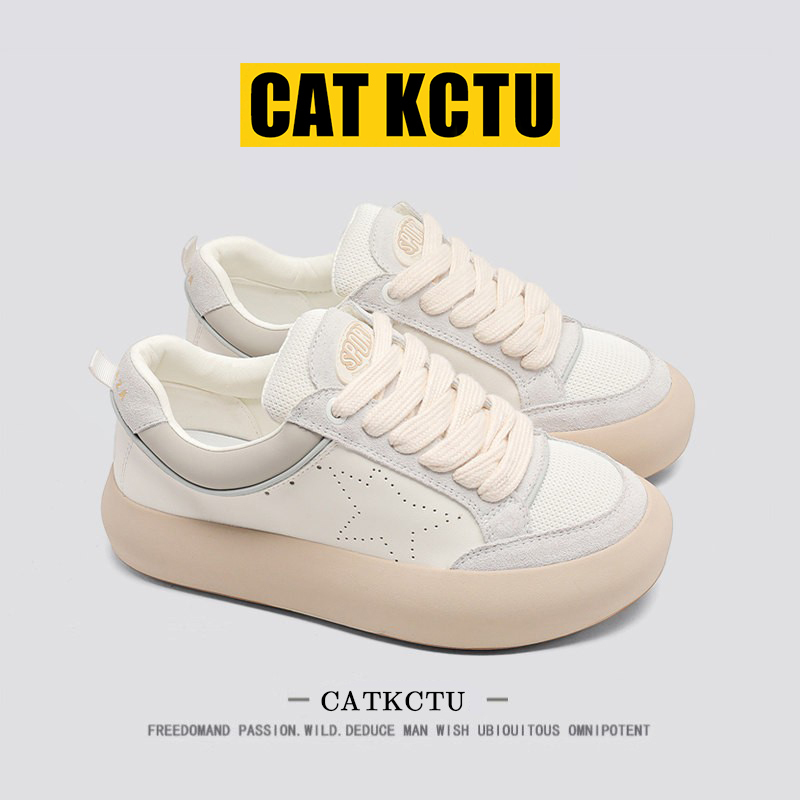 [American Affordable Luxury] Catkctu Thick-Soled Loafers for Couples, Casual Sneakers, Versatile Vintage-Style Star-Patterned Distressed Shoes