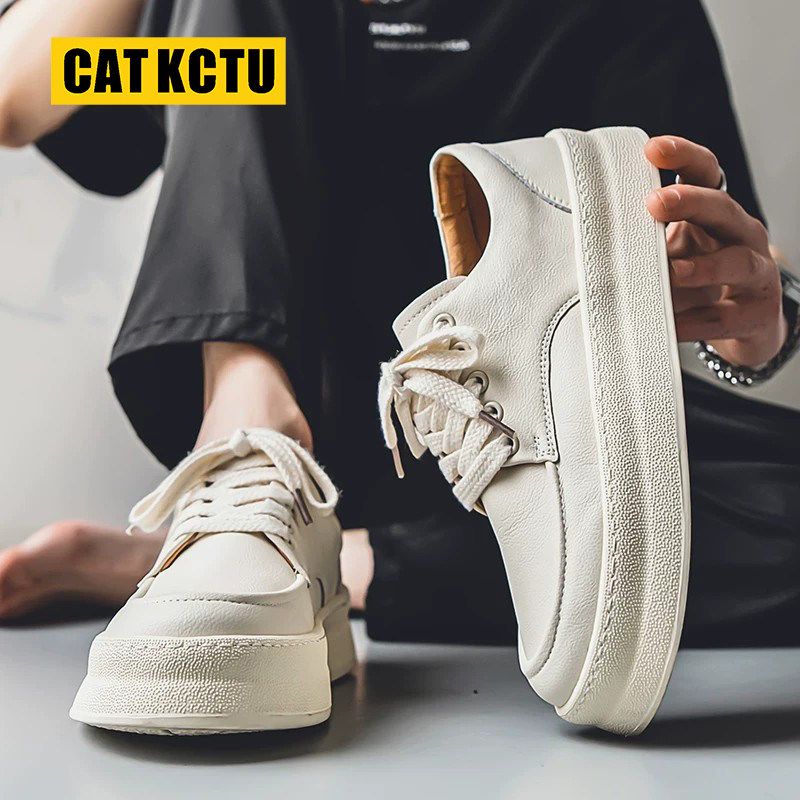 [Американская легкая роскошь] повседневная обувь CATKCTU; новинка 2026 года; мужские дышащие универсальные кроссовки с низким берцем; белые туфли на толстой подошве