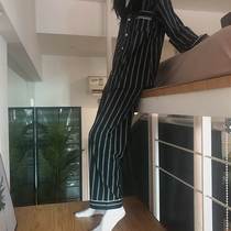 Japanese classic striped cotton pajamas for boys and girls in spring and autumn Korean cardigan long-sleeved trousers home wear couple set