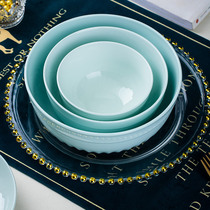 Dishes household ceramic bowls and chopsticks Jingdezhen celadon gold-rimmed tableware insulated dishes and dishes set