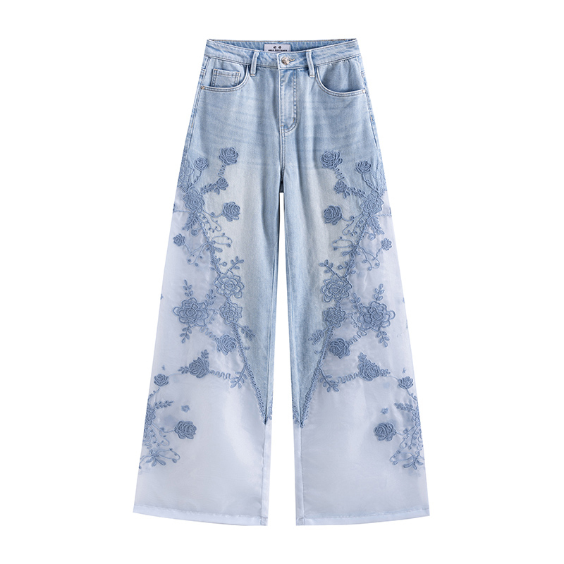 【Ange】26 Spring/Summer New Fashion Blue Rope Embroidery Organza Wide-Leg Jeans 9023A 【Ange】26 Spring/Summer New Fashion Blue Rope Embroidery Organza Wide-Leg Jeans 9023A