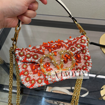 Fold single deposit embroidered shoulder high-definition beaded womens strip new embroidered chain bag