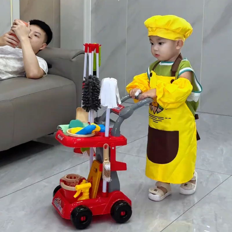 Children's Pretend Play Broom Toy, Simulated Cleaning Tools, Trolley, Vacuum Cleaner, Mop Set, Hygiene Toy