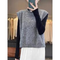 Round neck stylish and versatile bright silk worsted wool waistcoat 24 autumn and winter new style feminine sleeveless pullover knitted vest
