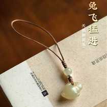 (Rabbit Fei Mengjin) Natural Hetian Jade Rabbit Mobile Phone Chain Beaded Pendant Good Luck U Disk Pendant Pendant