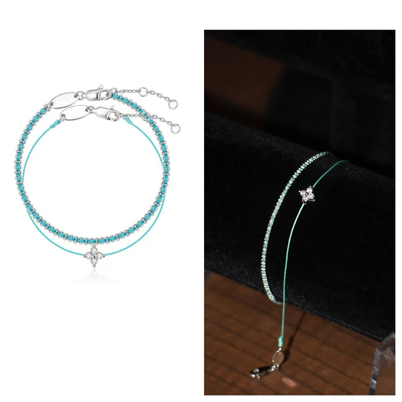 【R Sauce】Summer Redli! Tiffany Blue Braided Rope Bracelet + Four-Leaf Clover Bracelet with Diamonds