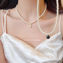 High-end black pendant pearl necklace for women exquisite fashion commuting clavicle chain elegant temperament neck necklace accessories