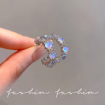 Silver needle light luxury high-end earrings moonstone liquid zircon C-shaped circle earrings high-end exquisite personalized earrings