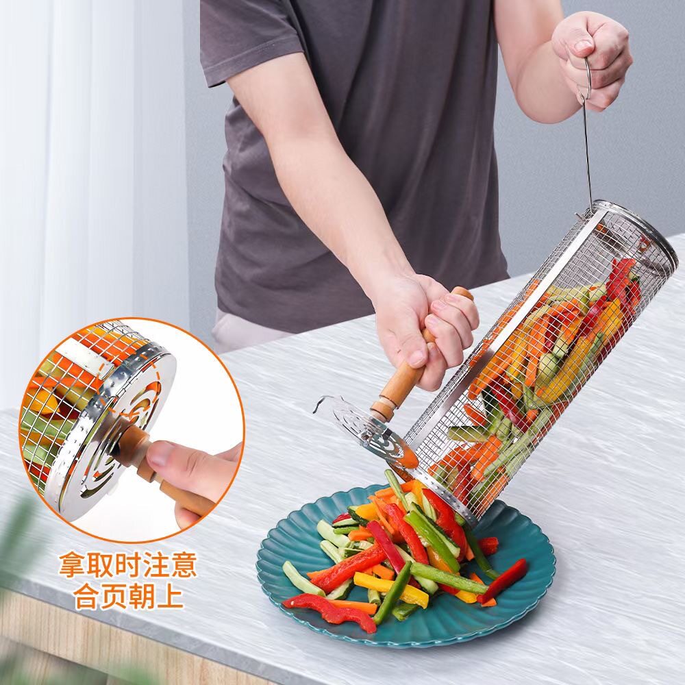 烧烤架家用户外烧烤篮圆形烤笼多功能BBQ烟熏笼式烧烤网旋转滚筒