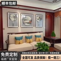 Customizable new Chinese style black gold light luxury solid wood sofa coffee table TV cabinet combination furniture living room villa meeting