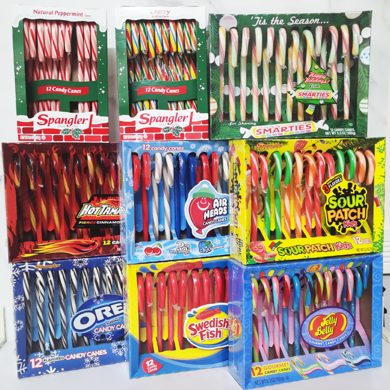 American Spangler Christmas New Year Boxed Candy Canes Hard Candy Rainbow Holiday Cane Candy