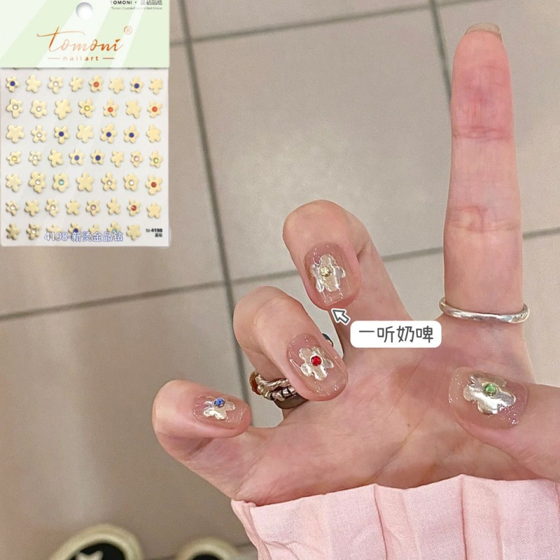 Tomoni Nail Art Gold Foil Diamond Metal ins Graffiti Sweet Cool Liquid Flower Cute Girly Nail Stickers