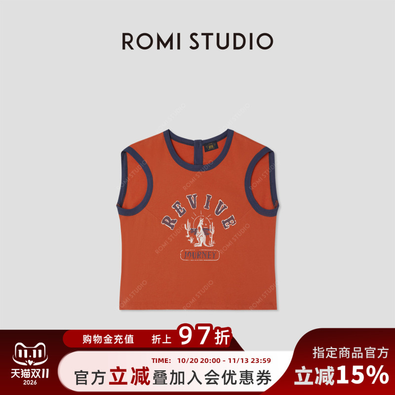 Romi Studio American Retro Distressed Washed Retro Printed Contrasting Color Sleeveless Vest for Women Rwcrsy4555 Romi Studio American Retro Distressed Washed Retro Printed Contrasting Color Sleeveless Vest for Women Rwcrsy4555