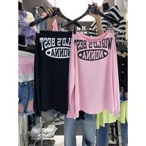 Fat MM 300 pounds plus size hot girl American off-shoulder T-shirt womens summer one-shoulder long-sleeved bottoms missing sun protection top