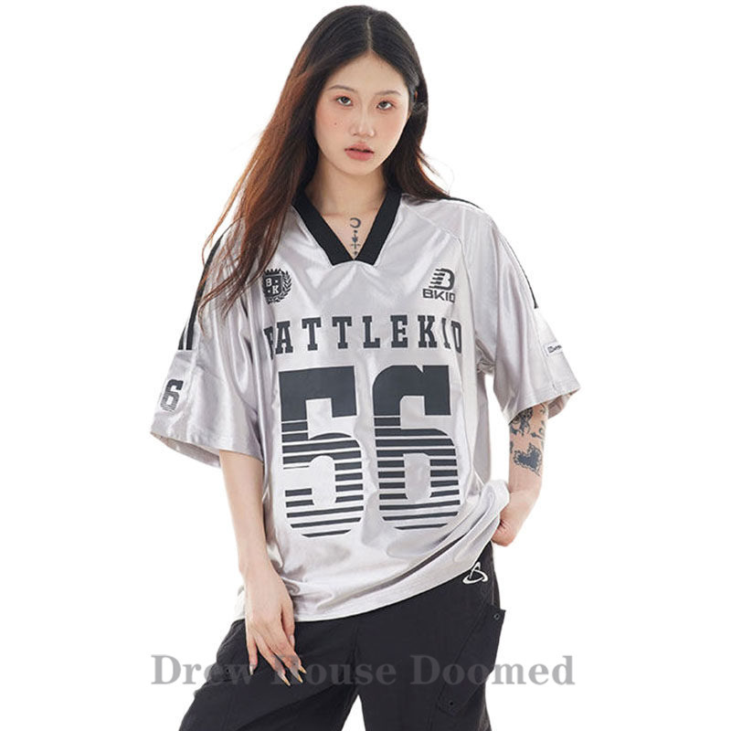 Drew House Doomed Smiling Face American Street Style Sports Hockey Jersey Women's Retro Short Sleeve T-Shirt Top