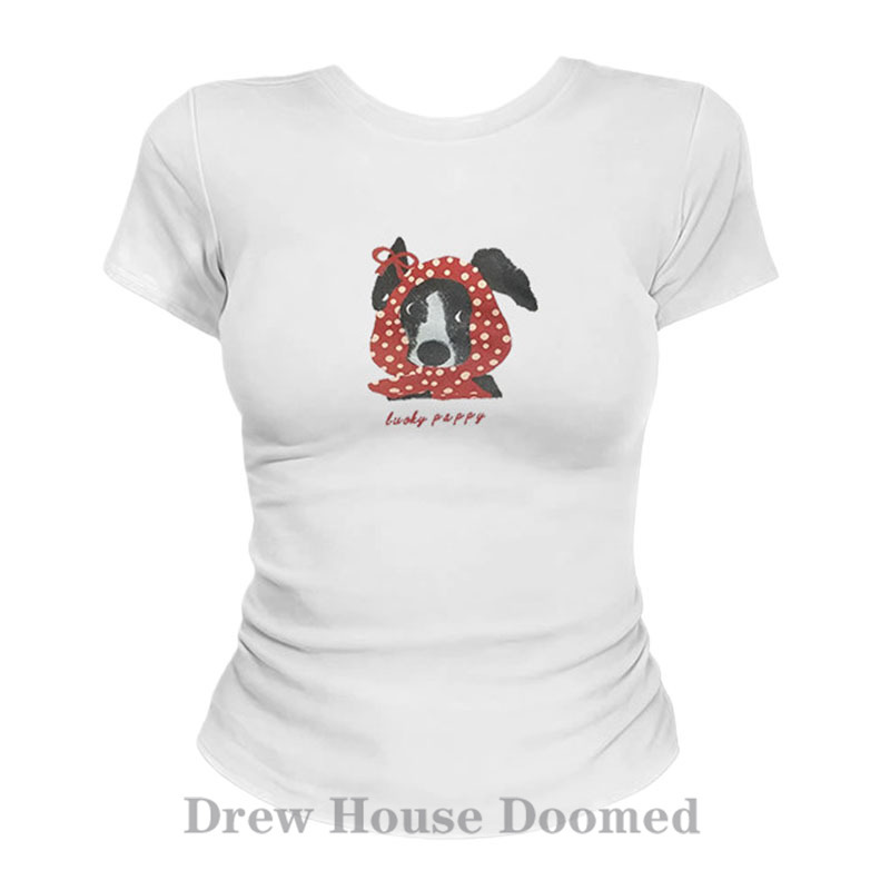 Drew House Doomed Smiley Face Retro Fun Dog Print Short Sleeve T-Shirt Slim Fit Regular Shoulder Cropped Top Drew House Doomed Smiley Face Retro Fun Dog Print Short Sleeve T-Shirt Slim Fit Regular Shoulder Cropped Top