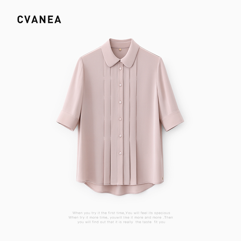 Cv' Highly Recommended 6A Grade Heavyweight 30 Momme Silk Heavy Craft Pleated Commuter Short-Sleeve Shirt for Women Summer Cv' Highly Recommended 6A Grade Heavyweight 30 Momme Silk Heavy Craft Pleated Commuter Short-Sleeve Shirt for Women Summer