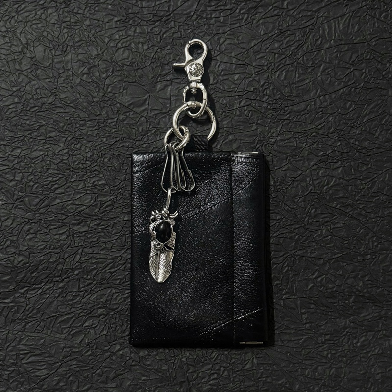 Sfsn Original Cleanfit Black Magnetic Leather Coin Purse Waist Accessory Agate Leaf Keychain Pendant