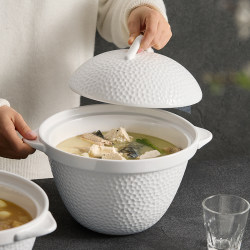 Ceramic Soup Bowl with Lid, High-End Double-Handle Anti-Scalding Large Bowl, Creative Soup Basin for Home Use, Hotel Tableware, High-Value Deep Bowl