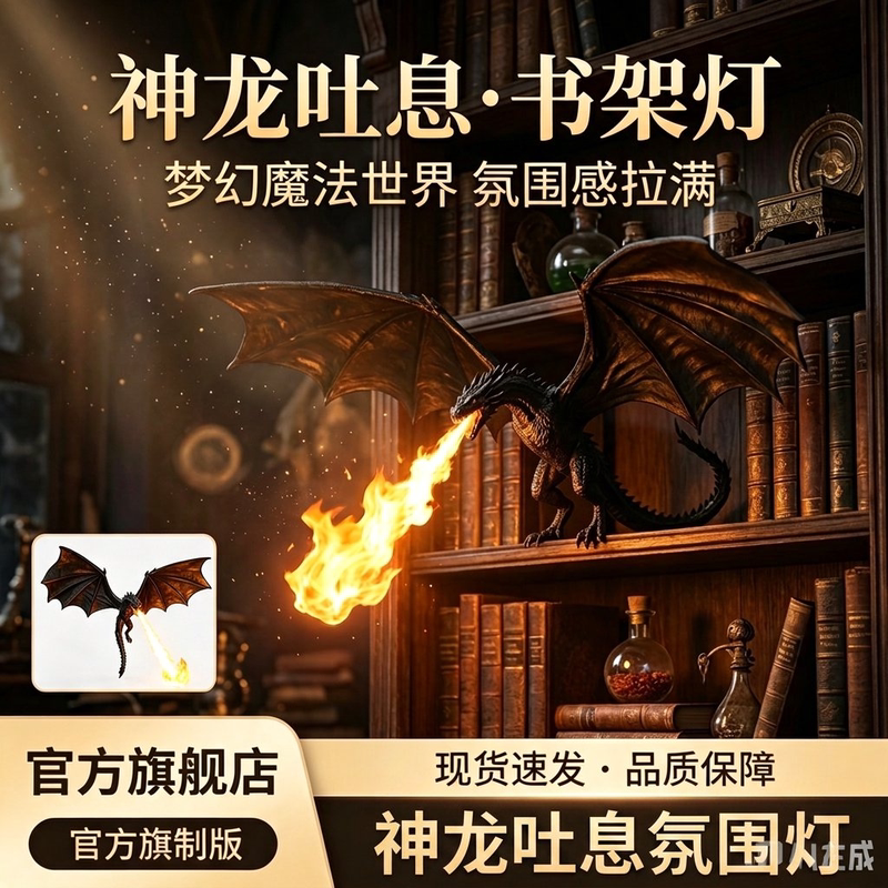 Dragon Breath Lamp Ambient Light Fire-Breathing Dragon Bookend Glowing Evil Dragon Giant Dragon Bookshelf Decoration Study Room Divider Display Ornament